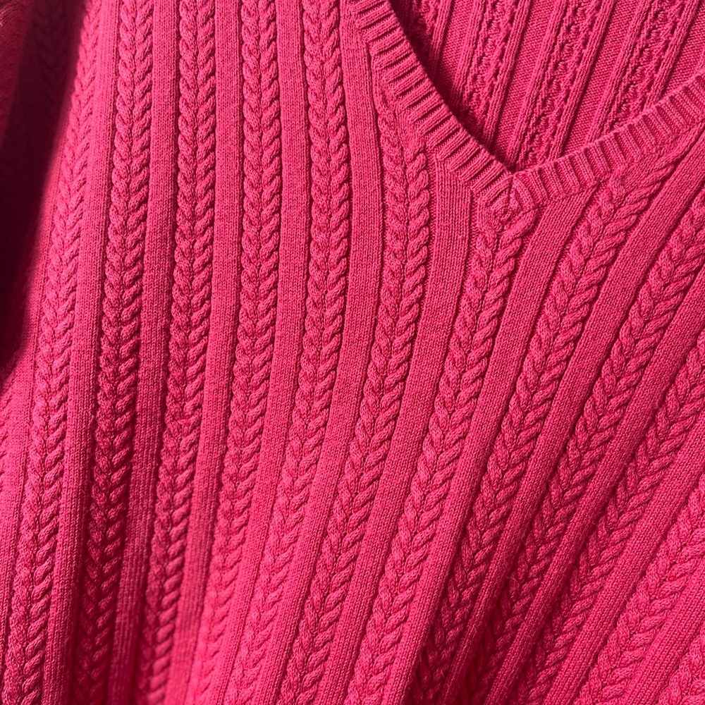 Eddie Bauer V-Neck Cable Knit Sweater Coral Pink 3/4 Sleeve XXL Minimalist - Picture 5 of 7